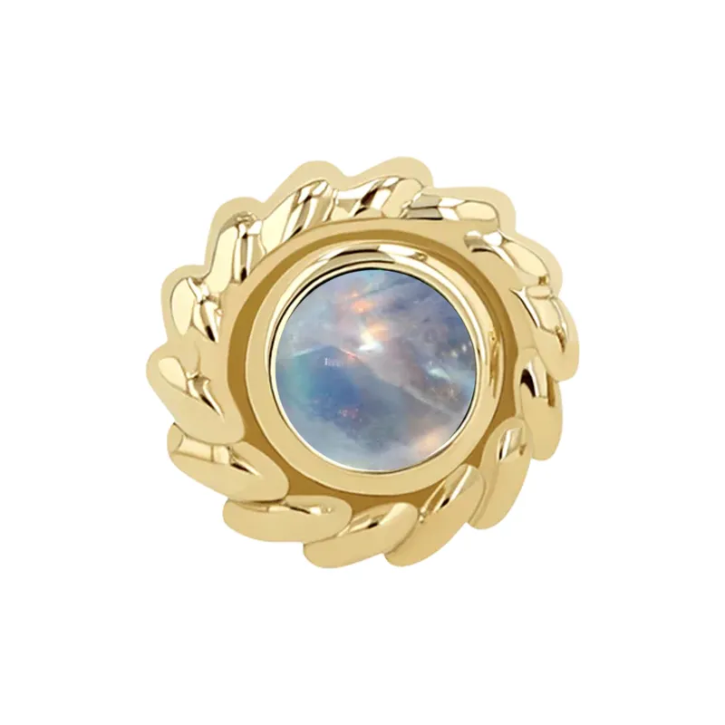 Anatometal 18K Solid Yellow Gold Nusuru End -  3 mm Rainbow Moonstone Cabochon