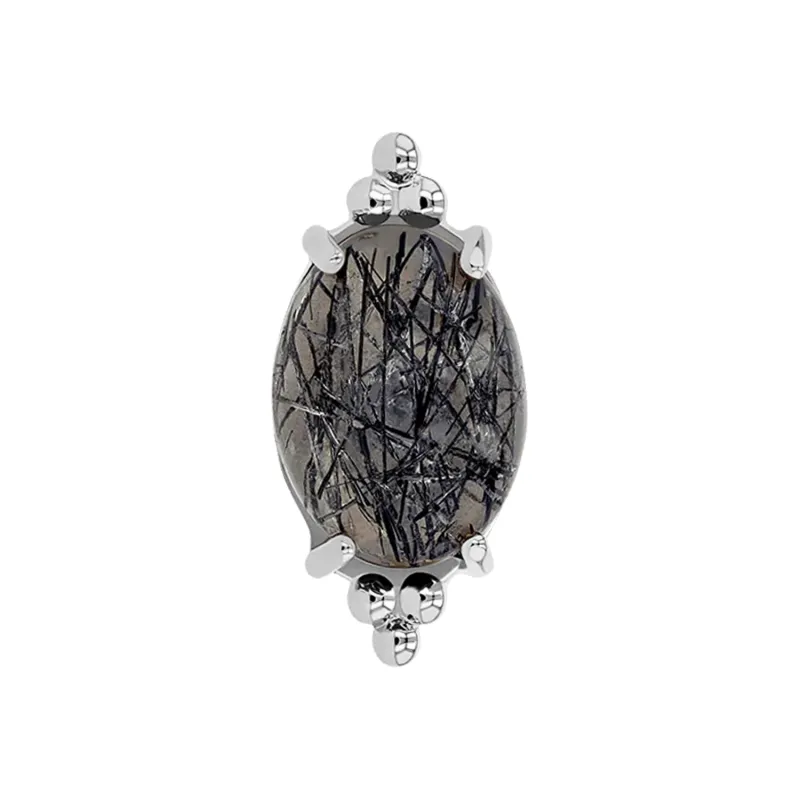 Anatometal 18K Solid White Gold Farata End - 8x6 mm Tourmalinated Quartz Cabochon
