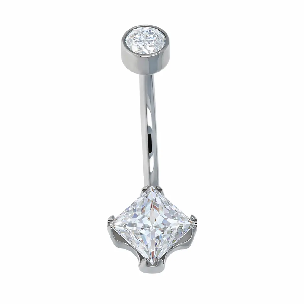 Anatometal Princess Cut Navel Curve - White Cubic Zirconia Anatometal Princess Cut Navel Curve - White Cubic Zirconia