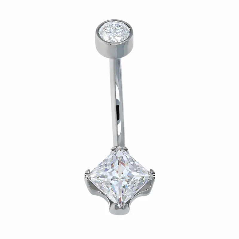 Anatometal Princess Cut Navel Curve - White Cubic Zirconia Anatometal Princess Cut Navel Curve - White Cubic Zirconia