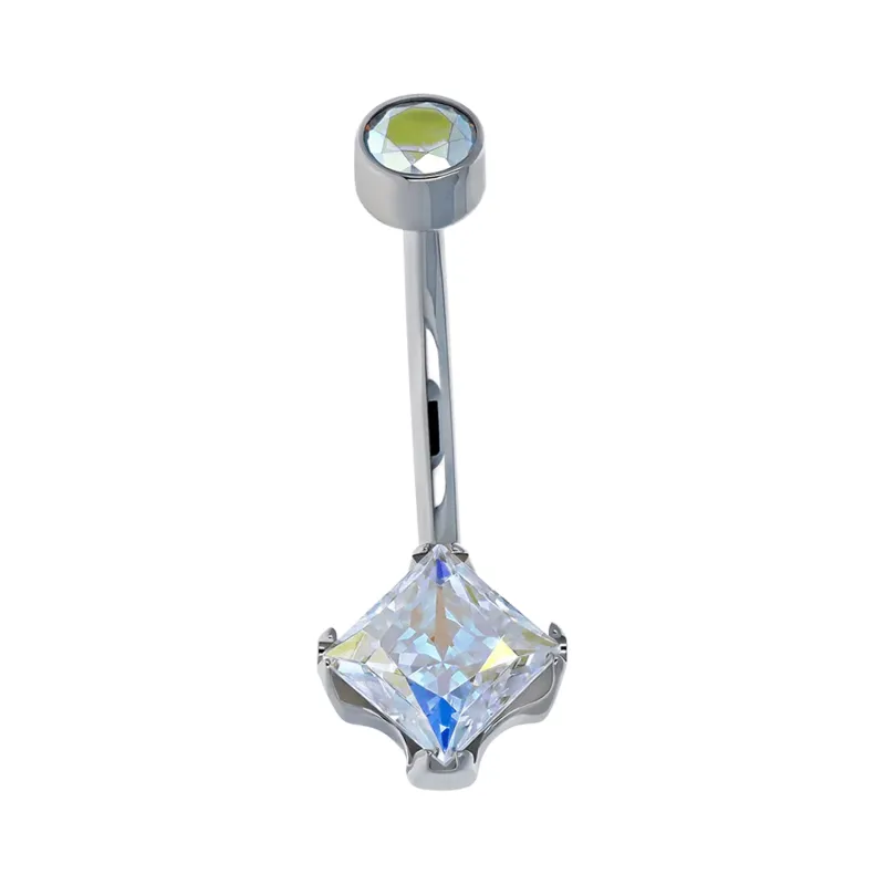 Anatometal Princess Cut Navel Curve - AB Crystal Cubic Zirconia Anatometal Princess Cut Navel Curve - AB Crystal Cubic Zirconia