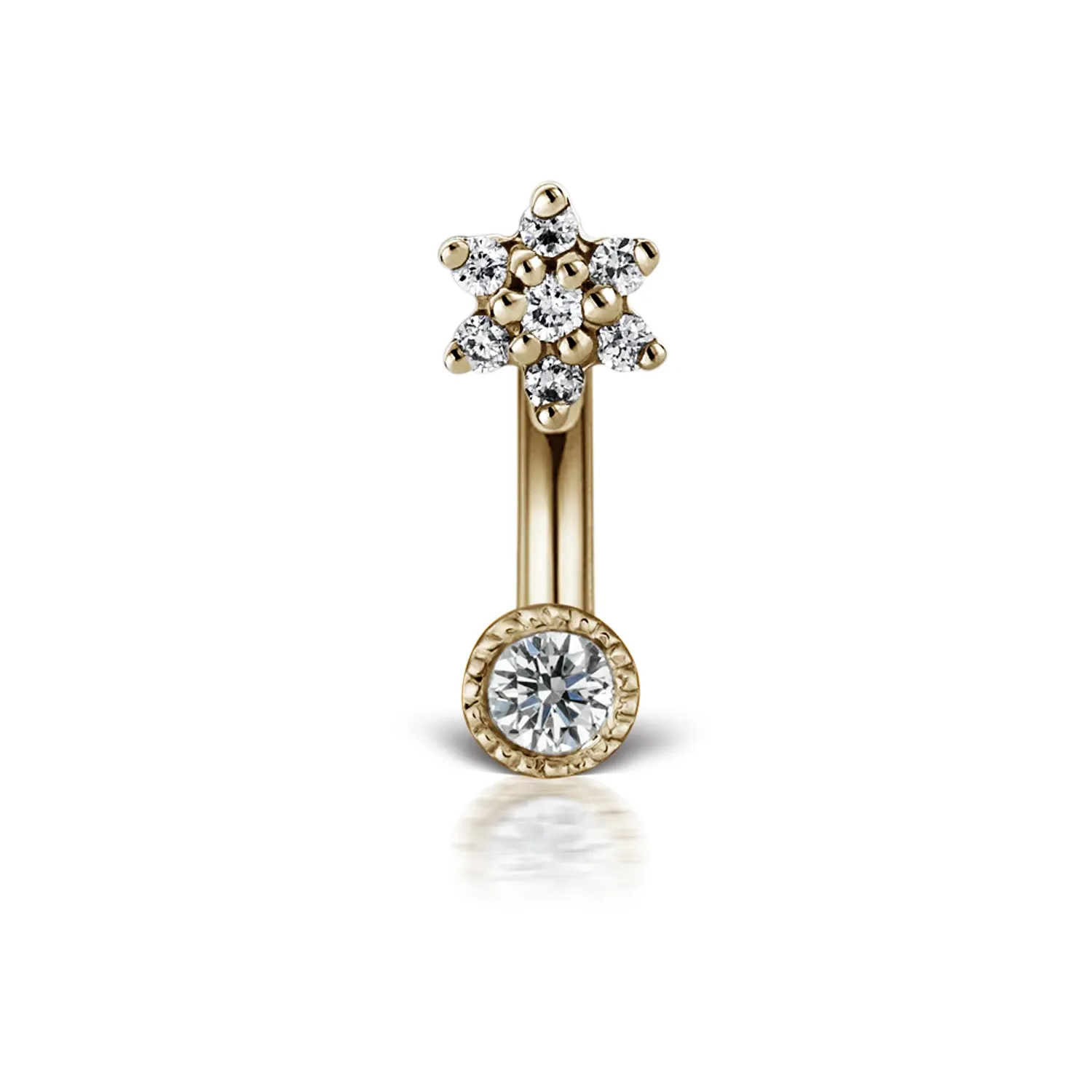 Maria Tash Solid 14K & 18K Solid Yellow Gold - Diamond Flower and Scallop Set Diamond Rook Barbell 1,2x6,5 mm