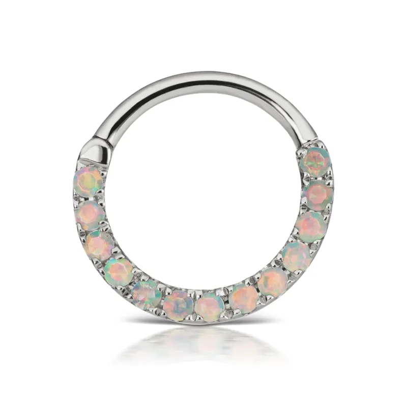 Maria Tash Solid 14K Solid White Gold - Opal Horizontal Eternity Hoop Earring 1,2x9,5mm