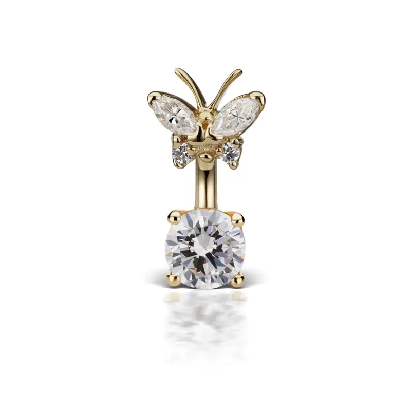 Maria Tash Solid 14K Solid Yellow Gold - Cubic Zirconia Butterfly and 6mm Solitaire Barbell 1,6x6,5mm