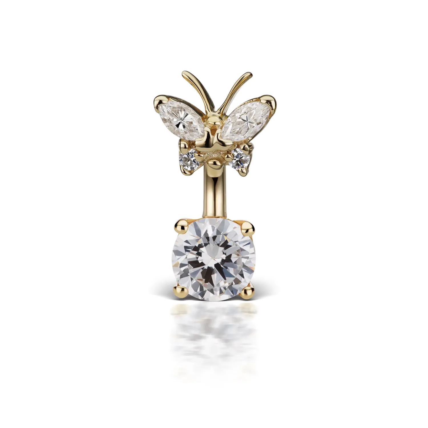Maria Tash Solid 14K Solid Yellow Gold - Cubic Zirconia Butterfly and 6mm Solitaire Barbell 1,6x8mm