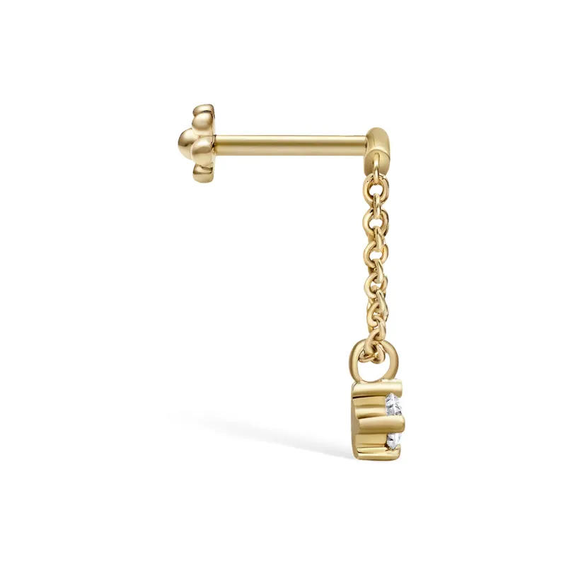 Maria Tash Solid 14K & 18K Solid Yellow Gold - Prong set diamond Drape threaded stud (hidden helix) 1x6,5 mm