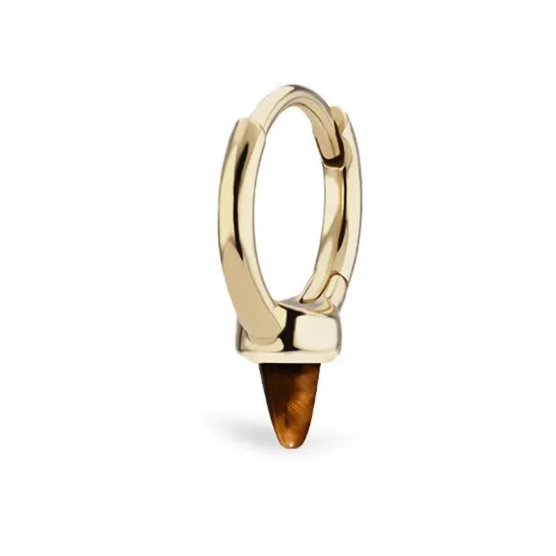 Maria Tash Solid 18K Solid Yellow Gold - Tiger's Eye Single Short Spike Hoop Earring 1x8mm