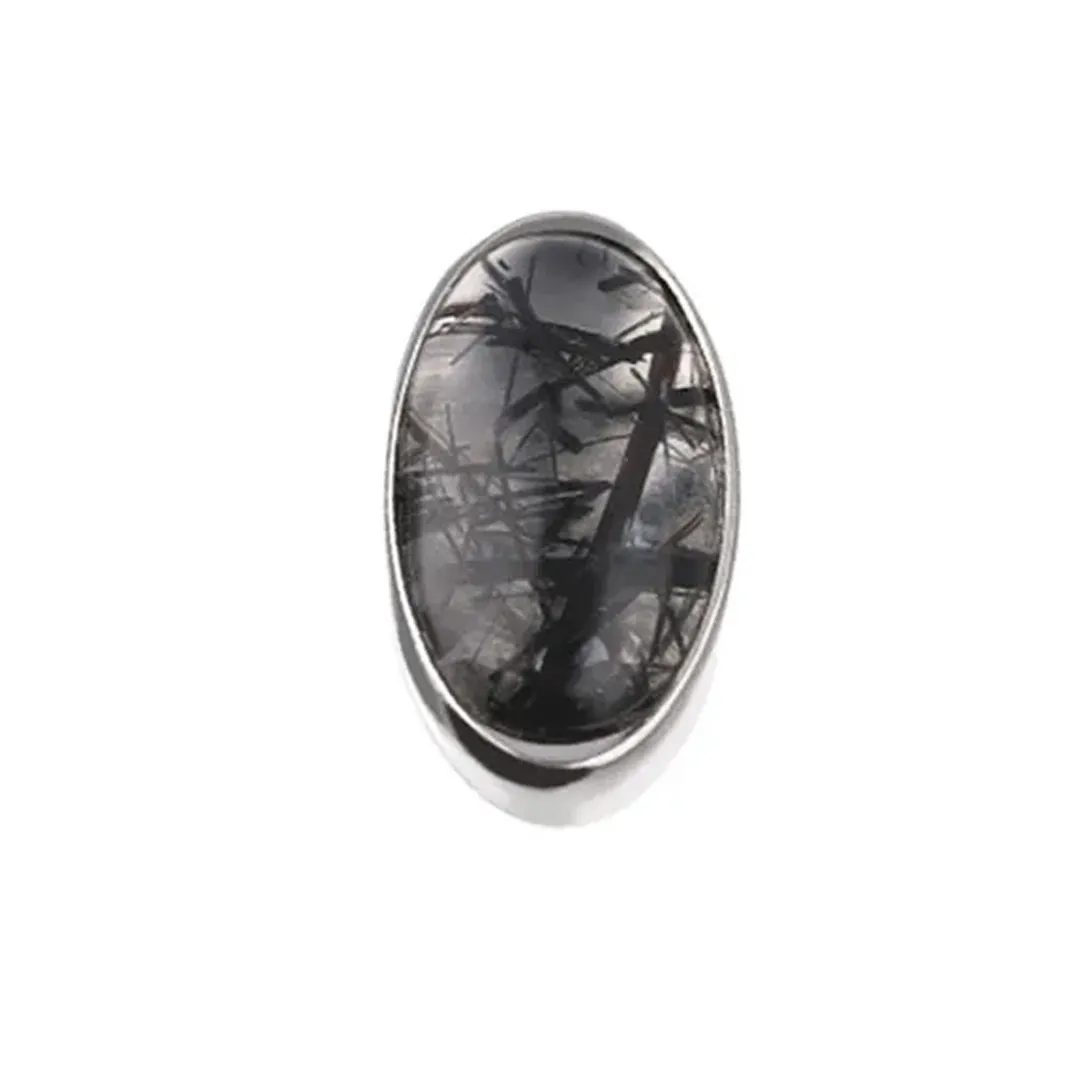 Tremun Titanium Threaded End Oval Cabochon - Tourmalinated Quartz