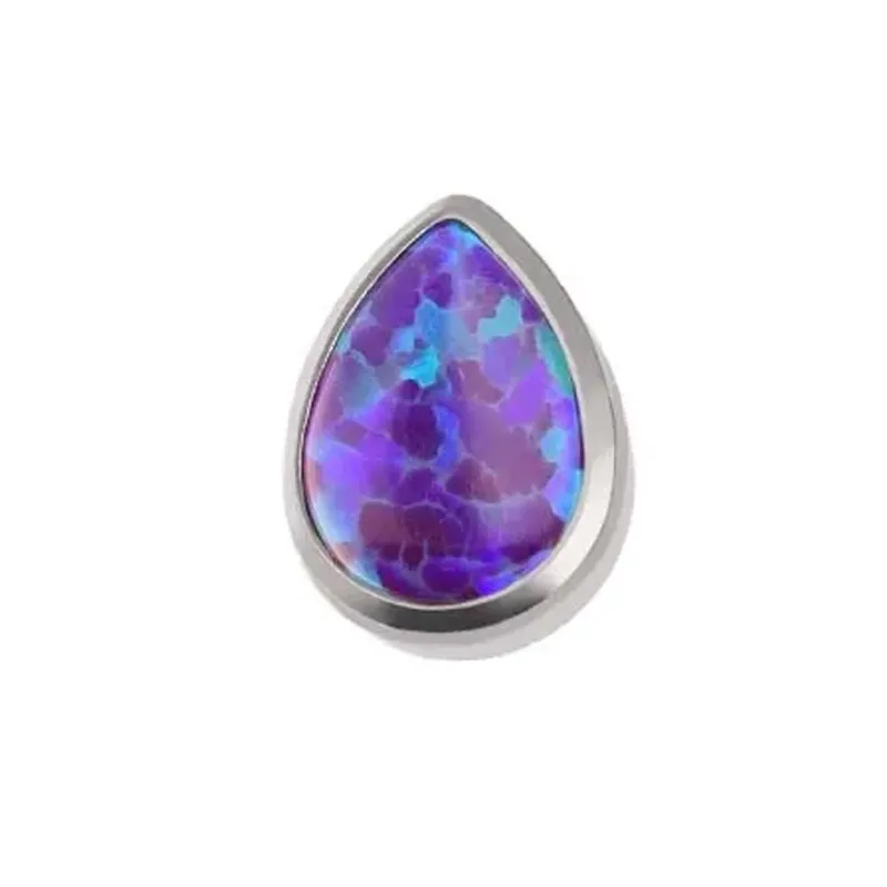Tremun Titanium Threaded End Natural Stone Teardrop - Purple Synthetic Opal
