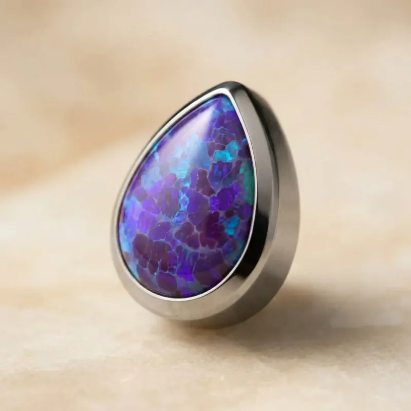 Tremun Titanium Threaded End Natural Stone Teardrop - Purple Synthetic Opal