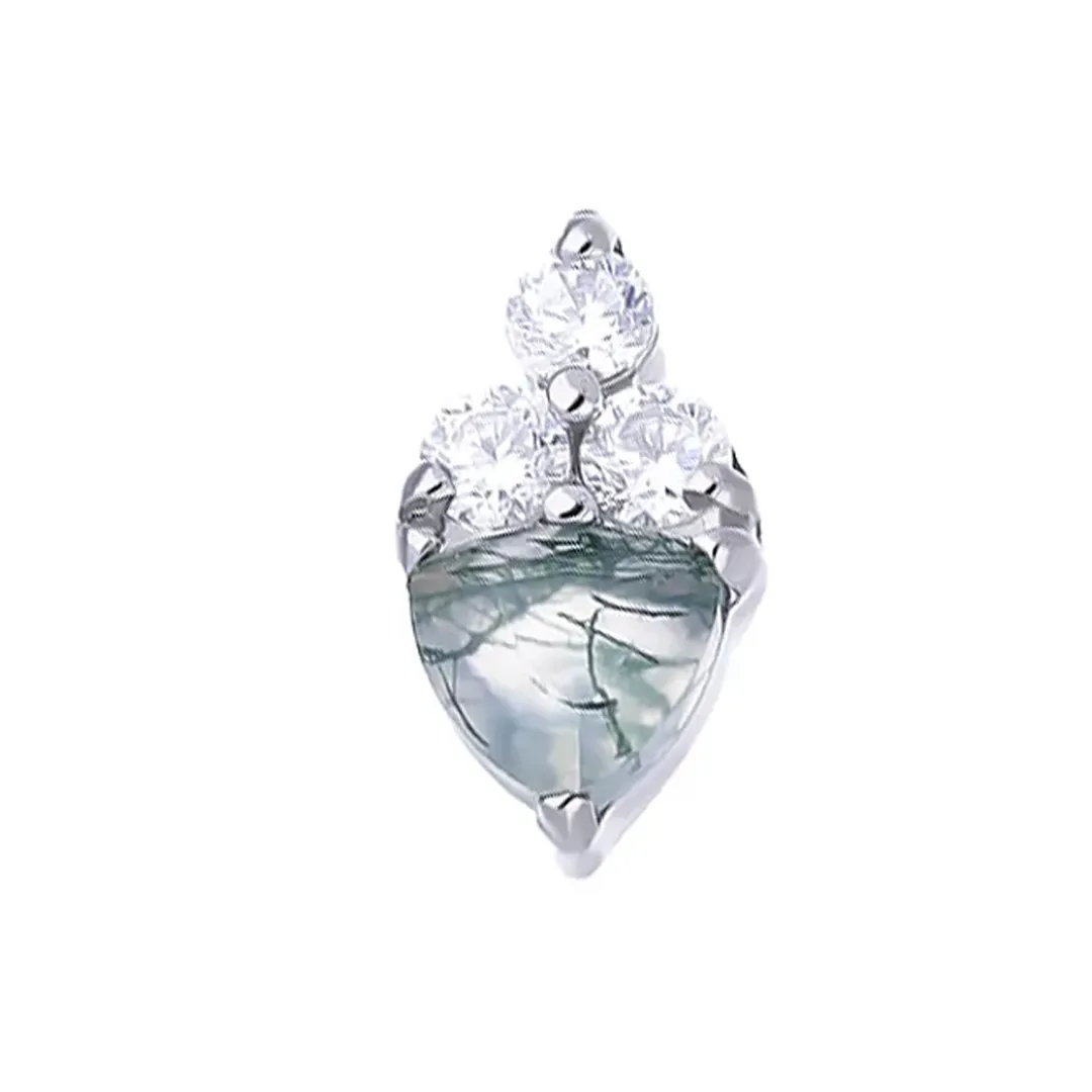 Tremun Titanium Threaded End Cecilia - Moss Agate Trillion & White Round CZ Tremun Titanium Threaded End Cecilia - Moss Agate Trillion & White Round CZ