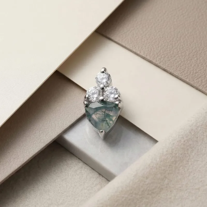 Tremun Titanium Threaded End Cecilia - Moss Agate Trillion & White Round CZ