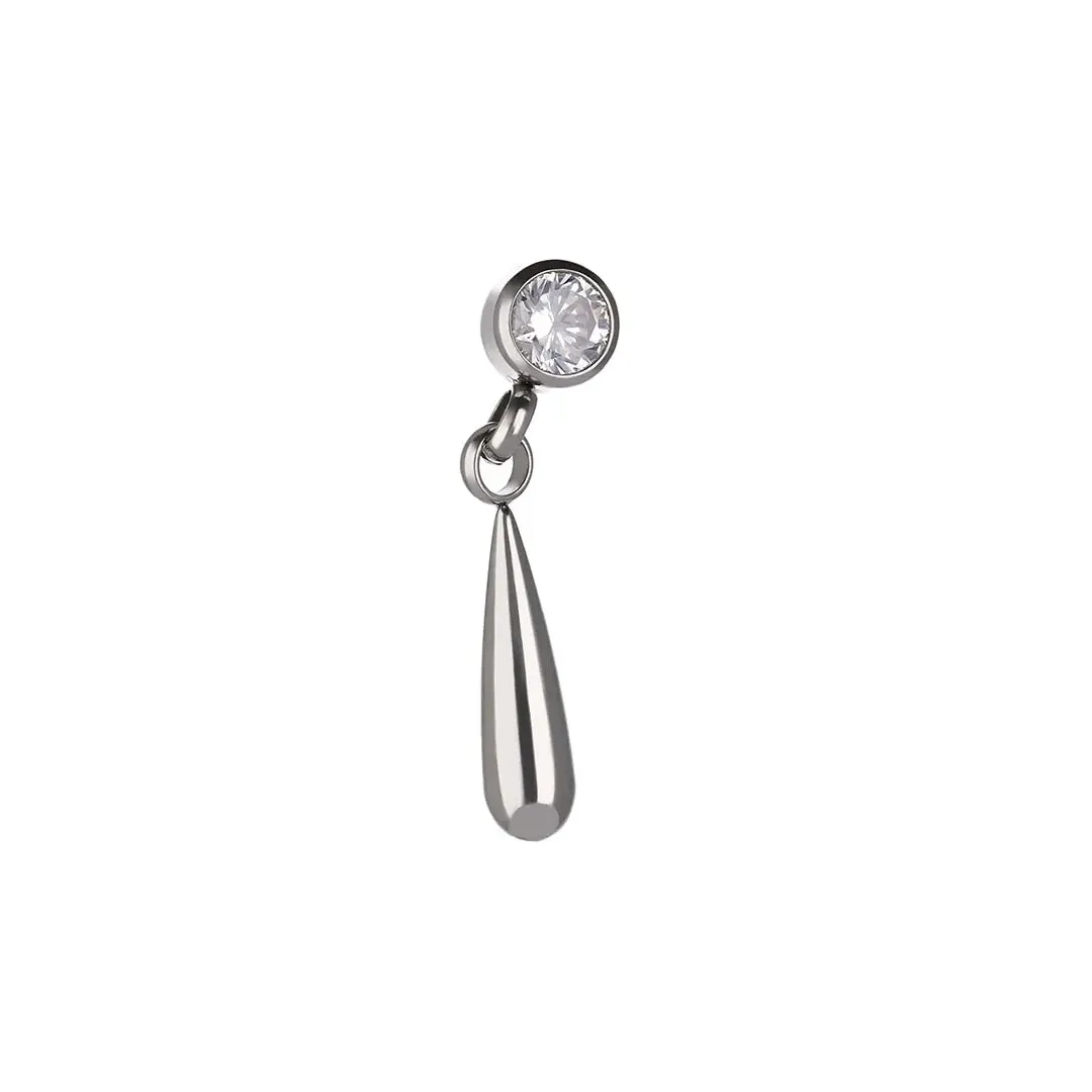 Tremun Titanium Threaded End Teardrop Pendant - White CZ