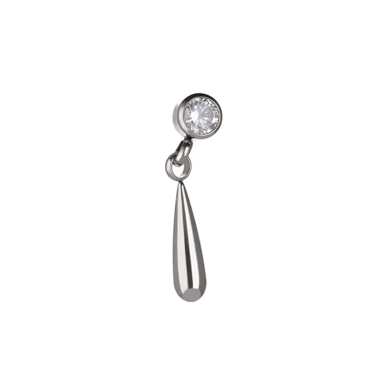 Tremun Titanium Threaded End Teardrop Pendant - White CZ