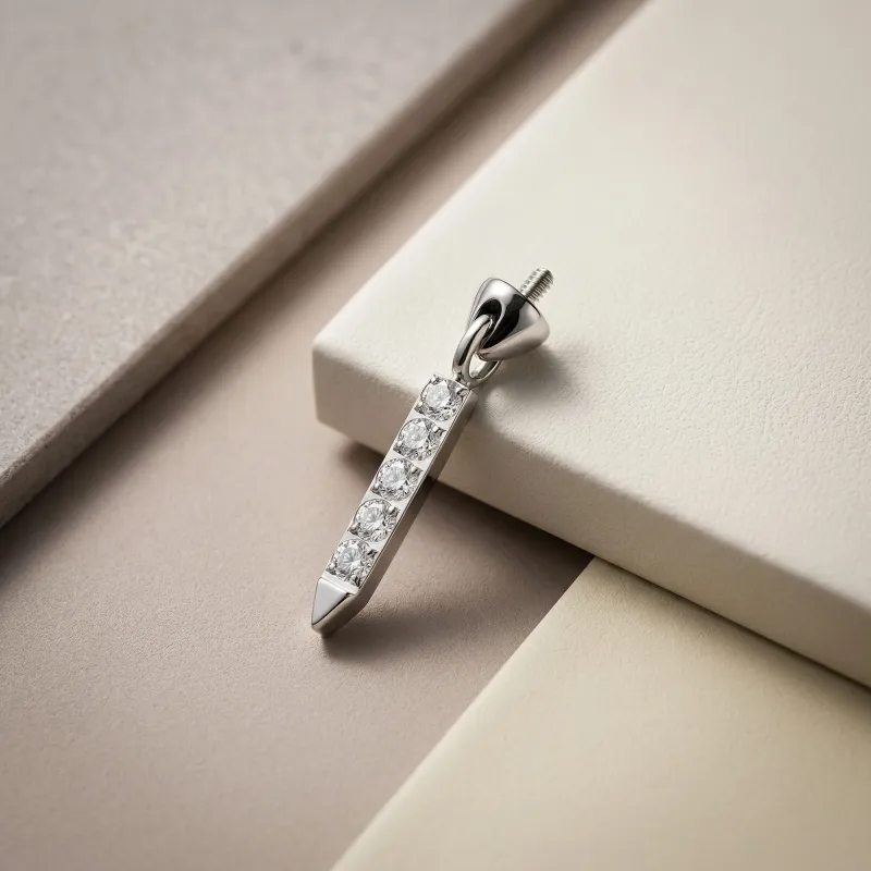 Tremun Titanium Threaded End Obelisk Pendant - White CZ