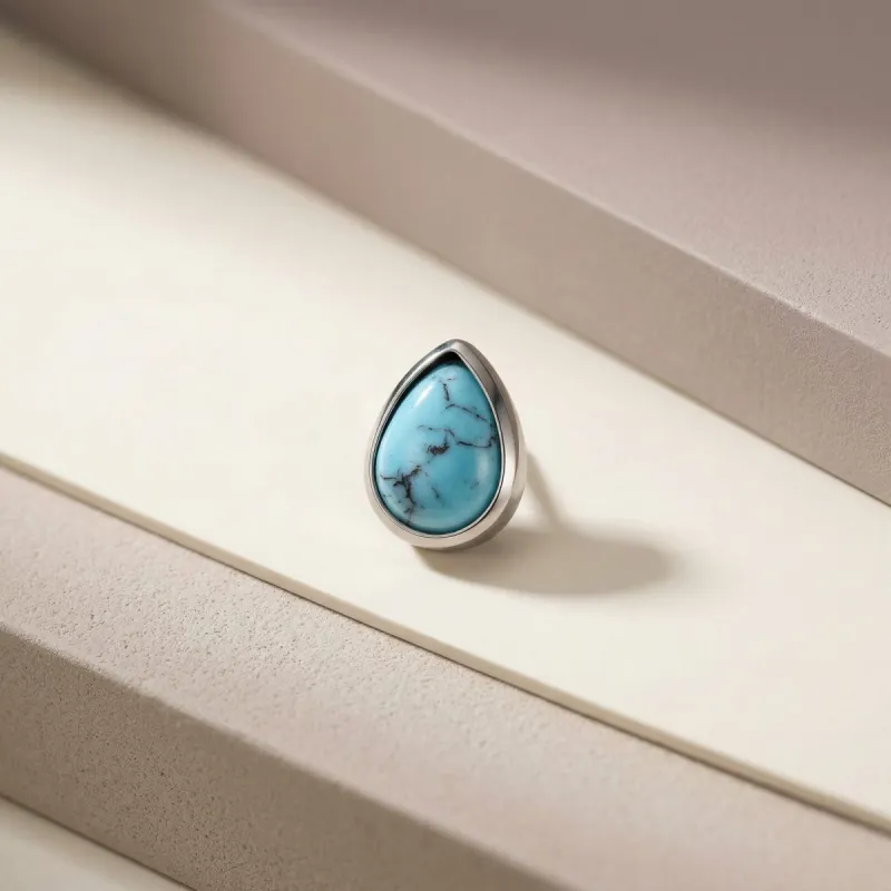 Tremun Titanium Threaded End Natural Stone Teardrop - Turqoise