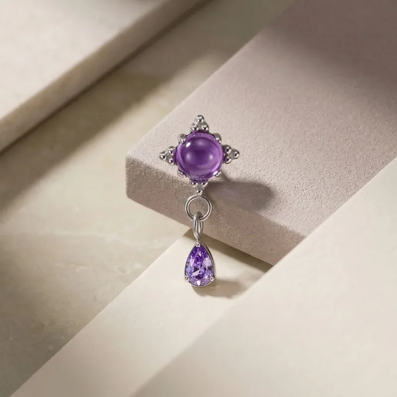 Tremun Titanium Threaded End Emily - Amethyst Cabochon & Facetted Teardrop