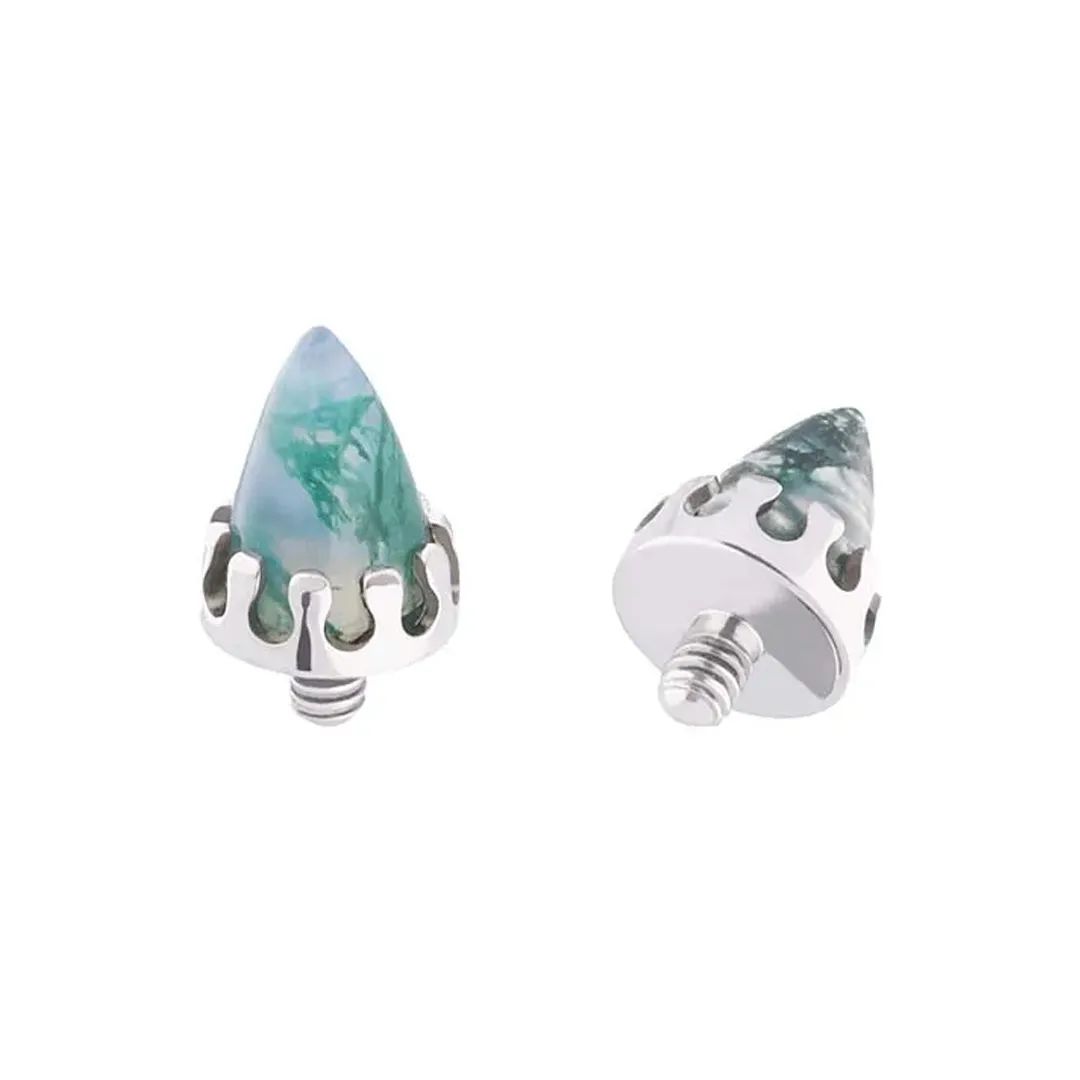 Tremun Titanium Threaded End Crown spike - Moss Agate