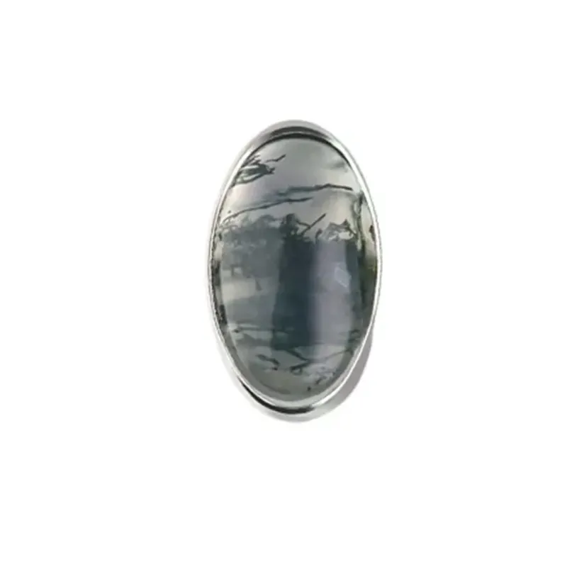 Tremun Titanium Threaded End Oval Cabochon - Moss Agate