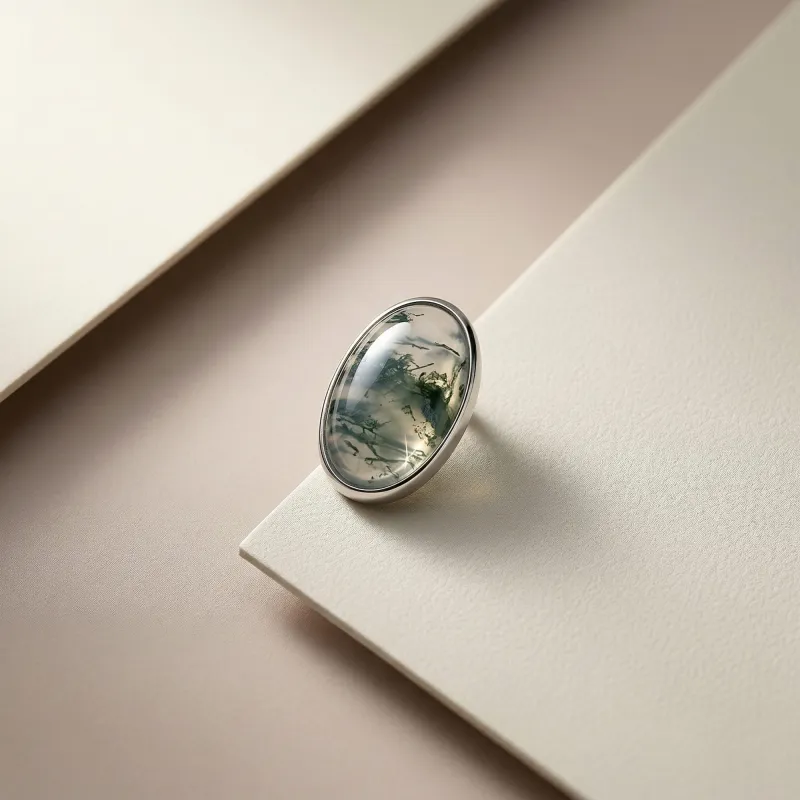 Tremun Titanium Threaded End Oval Cabochon - Moss Agate