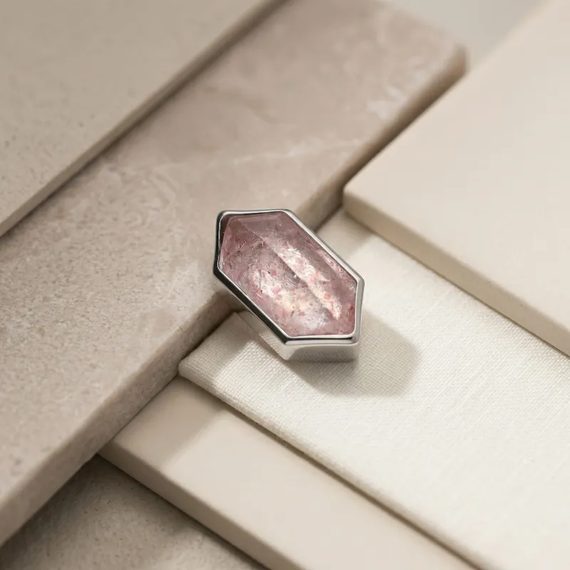 Tremun Titanium Threaded End Natural Stone Shape - Strawberry Quartz