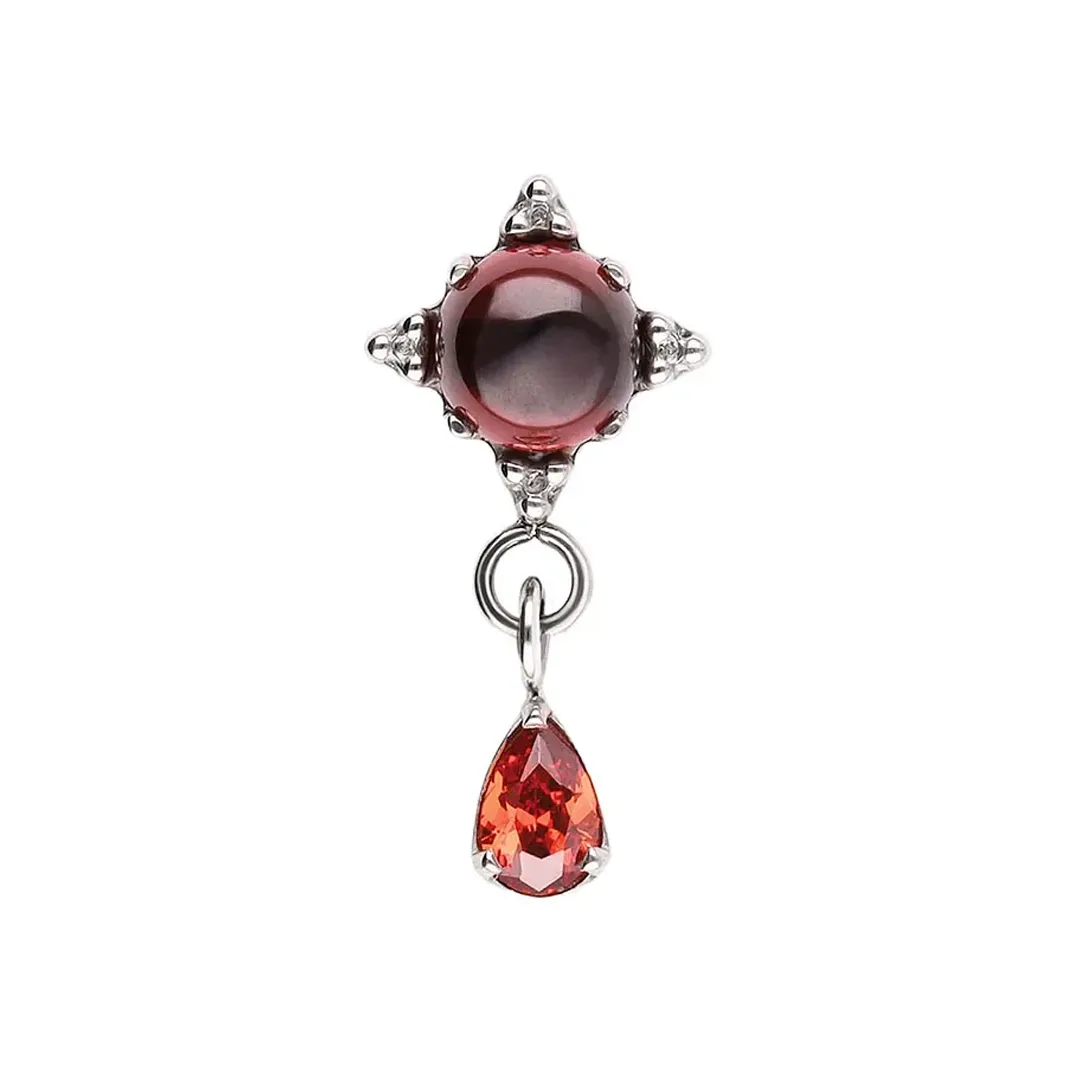 Tremun Titanium Threaded End Emily - Garnet Cabochon & Facetted Teardrop