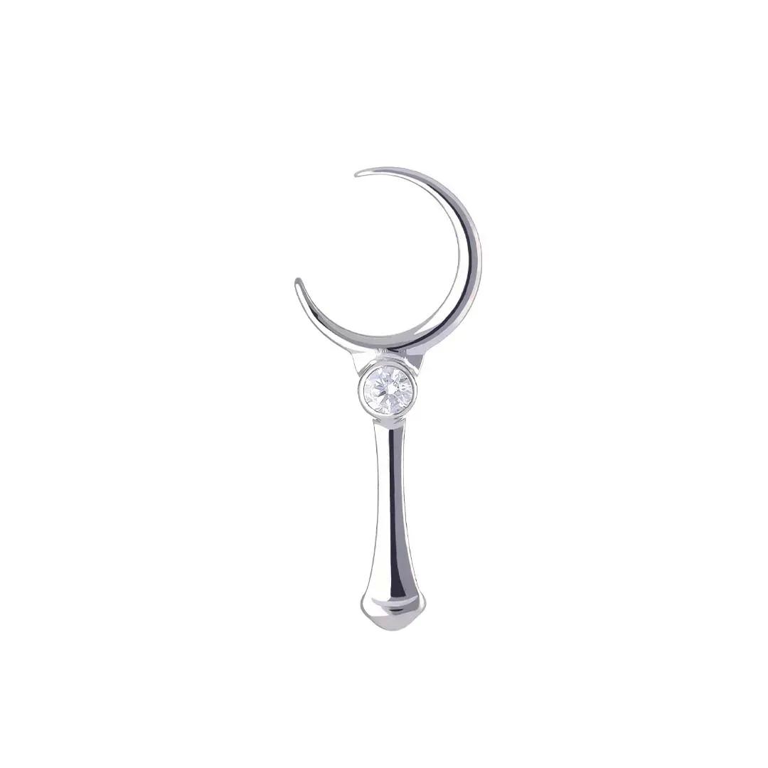 Tremun Titanium Threaded End Moon Scepter - White CZ