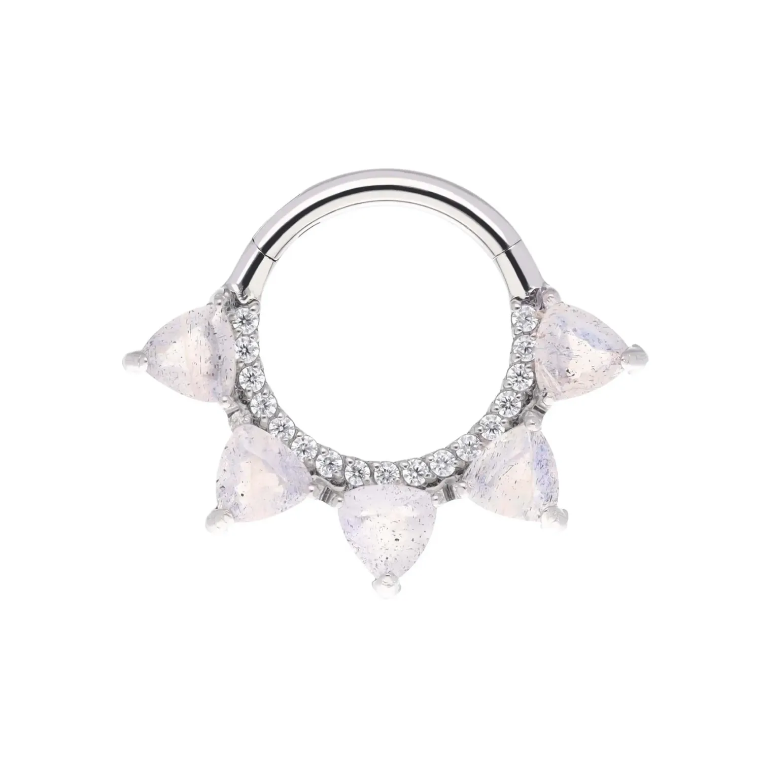 Tremun Titanium Clicker Ring Lucy - White CZ & Labradorite
