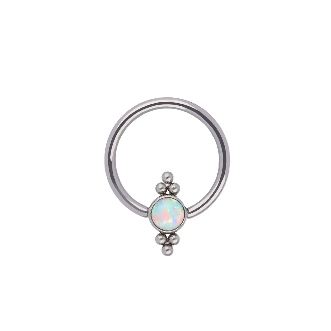 Tremun Titanium Captive Opal Bowtie - Synthetic White Opal