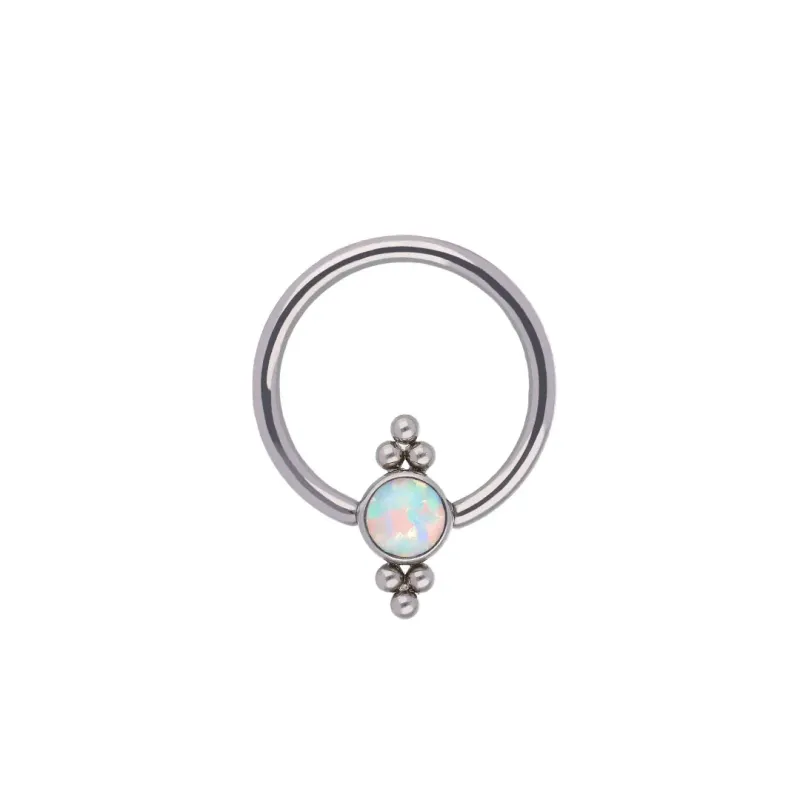 Tremun Titanium Captive Opal Bowtie - Synthetic White Opal
