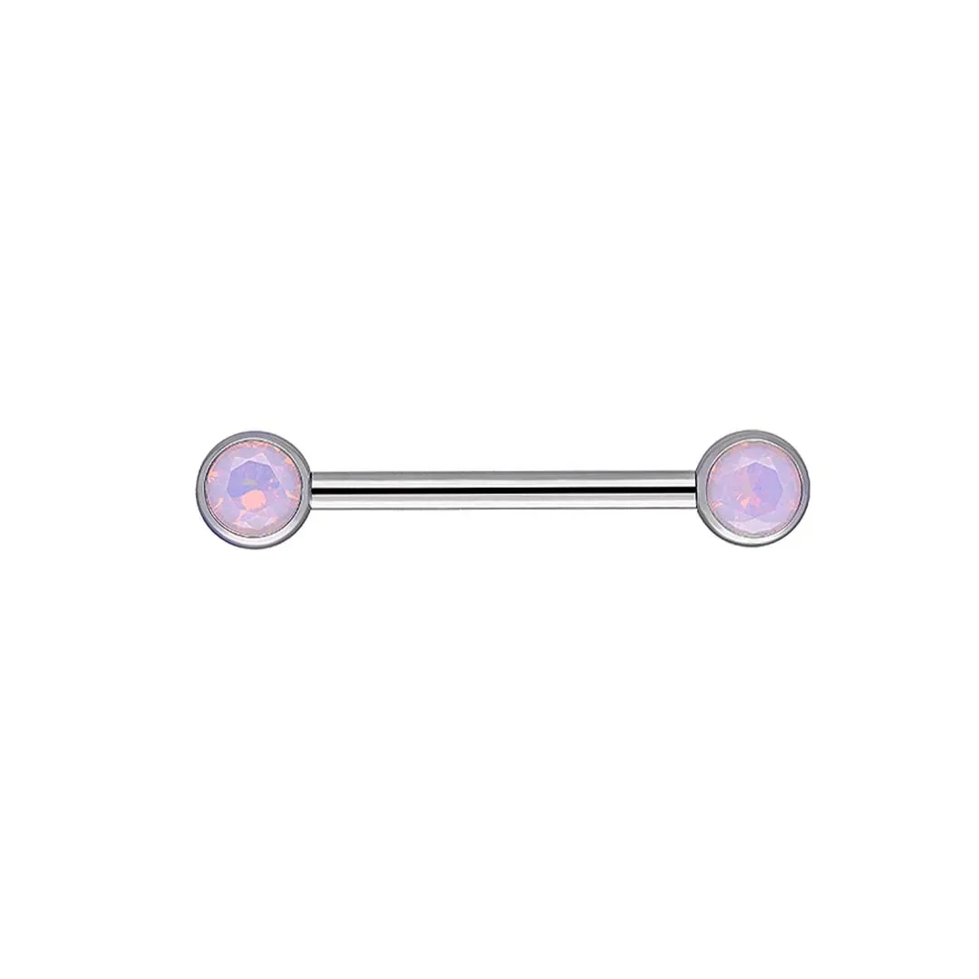 Tremun Titanium Threadless Bezel Ser Gem Nipple Barbell - Light Peony Opal
