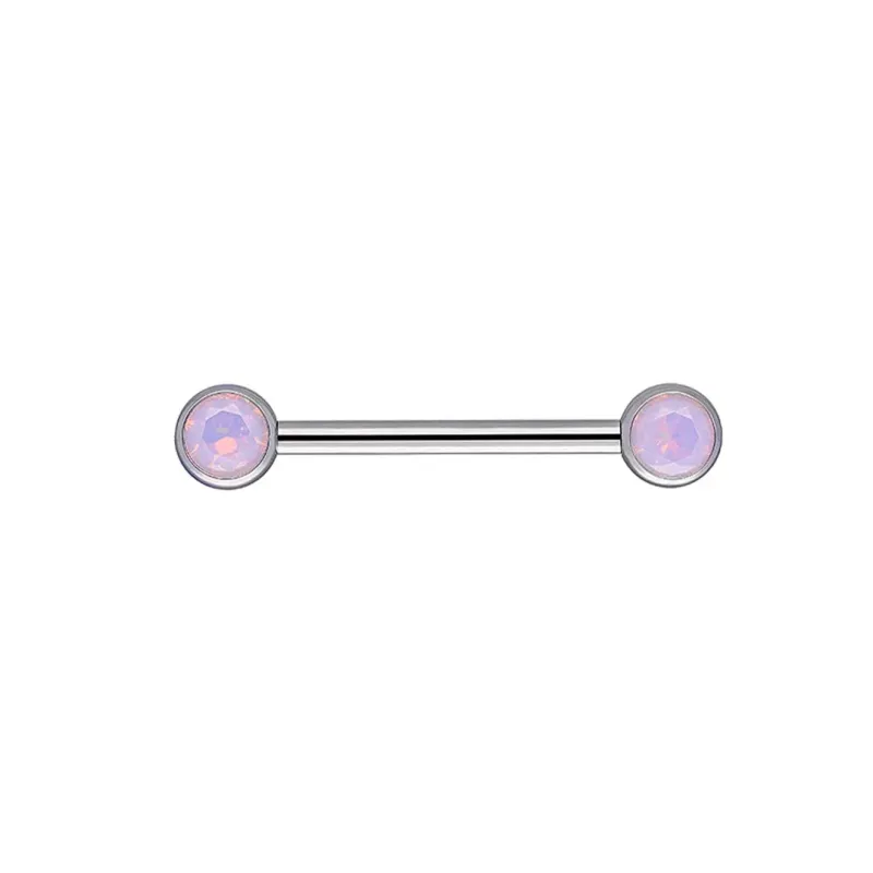Tremun Titanium Threadless Bezel Ser Gem Nipple Barbell - Light Peony Opal
