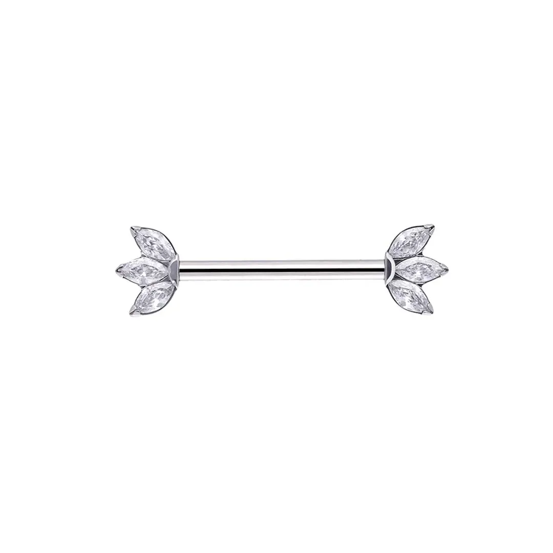 Tremun Titanium Threadless Prong  Marquise Fan Nipple Barbell - White CZ