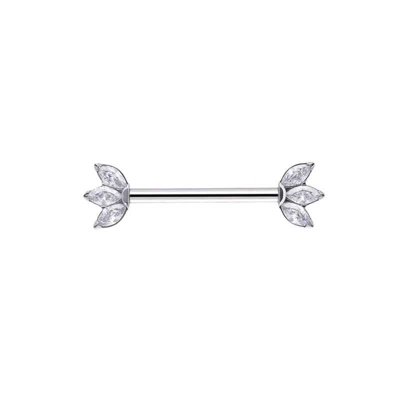 Tremun Titanium Threadless Prong  Marquise Fan Nipple Barbell - White CZ