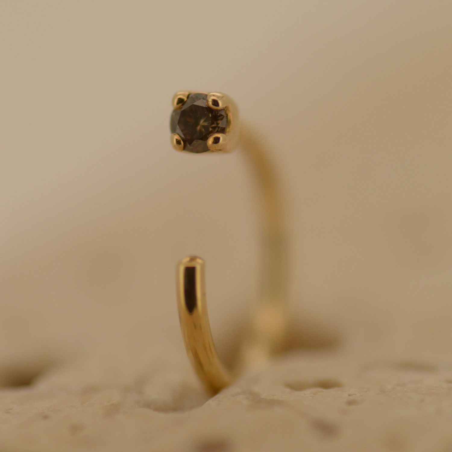 Alchemy Adornment 14K Solid Yellow Gold Nostril Nail - Cognac Diamond Alchemy Adornment 14K Solid Yellow Gold Nostril Nail - Cognac Diamond