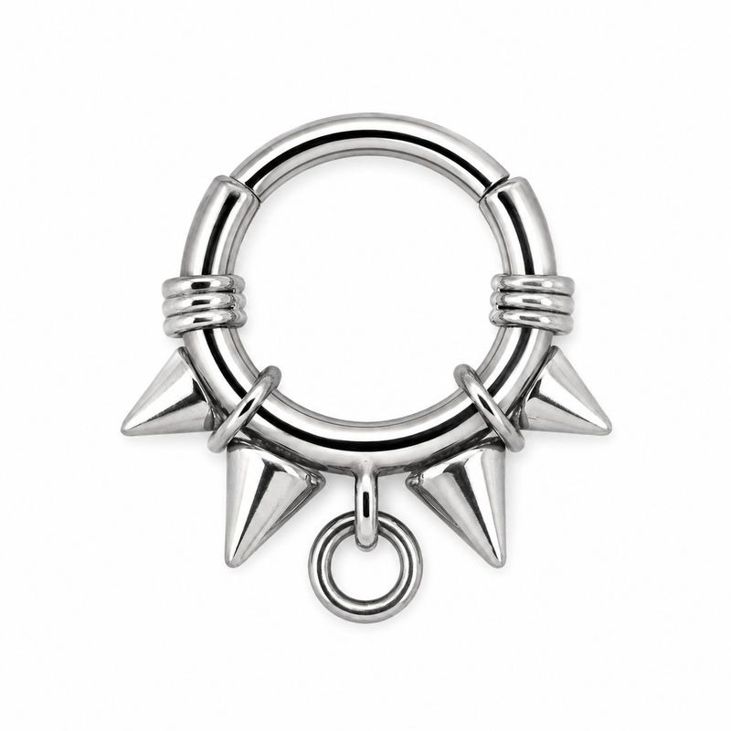 Zadamer Titanium O-ring Collar Spiked Clicker Ring - High Polish