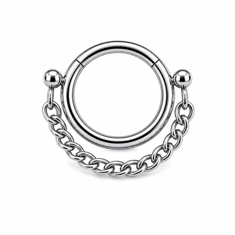 Zadamer Titanium Chained Single Clicker Ring - 1.8mm Curb Chain