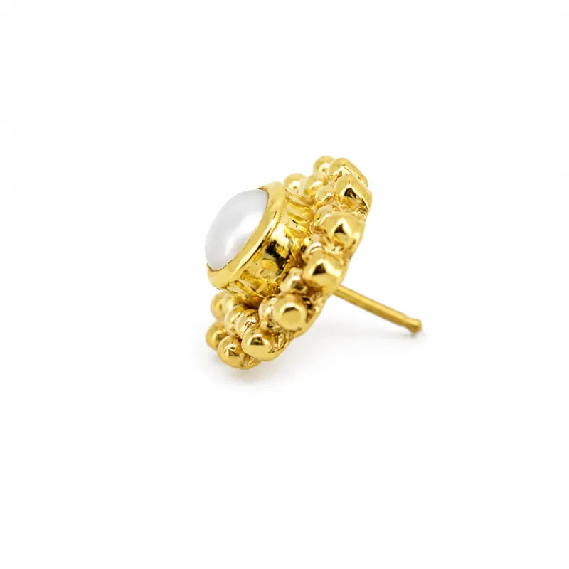 Naga 18K Solid Yellow Gold Double Beaded Edge Bezel - Pearl