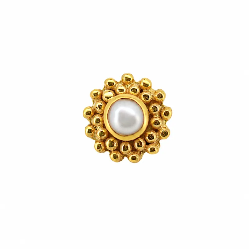 Naga 18K Solid Yellow Gold Double Beaded Edge Bezel - Pearl