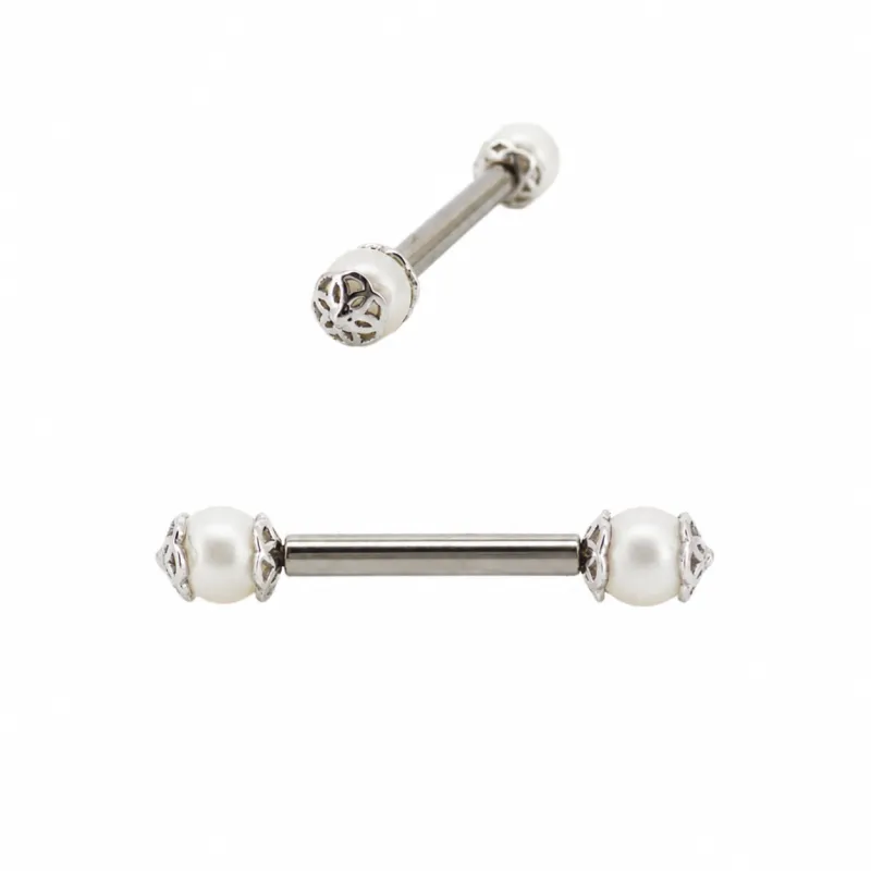 Naga 18K Solid White Gold Side Set Bead - Pearl
