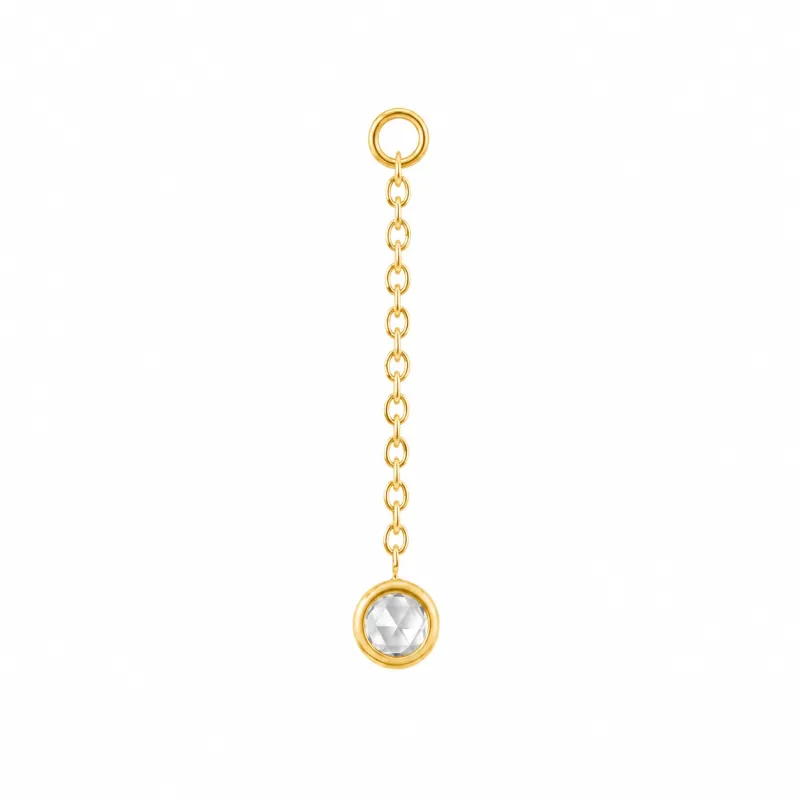 Tether 14K Solid Yellow Gold Niko Bezel Set Chain Charm - Rose Cut White Topaz Gem