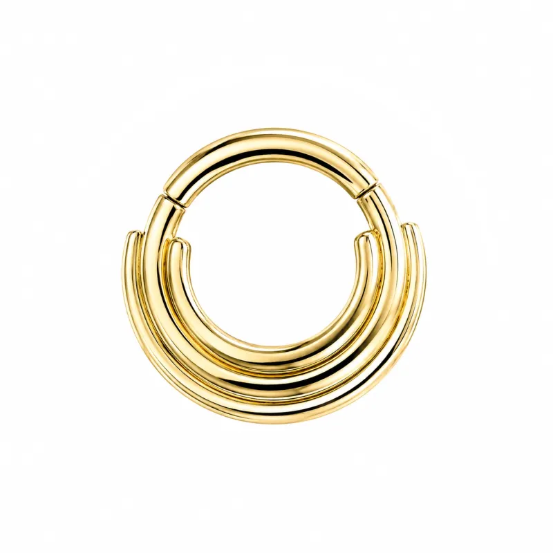 Body Gems 14K Solid Yellow Gold Clicker Ring - Three Ring Circus