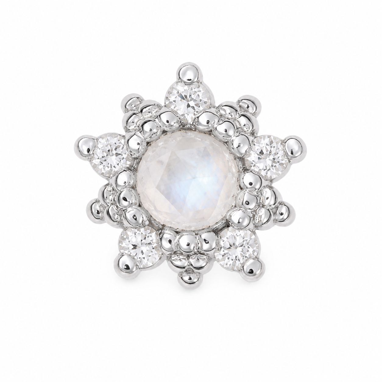 Alchemy Adornment 14K Solid White Gold Wren - Rosecut Moonstone & White CZ