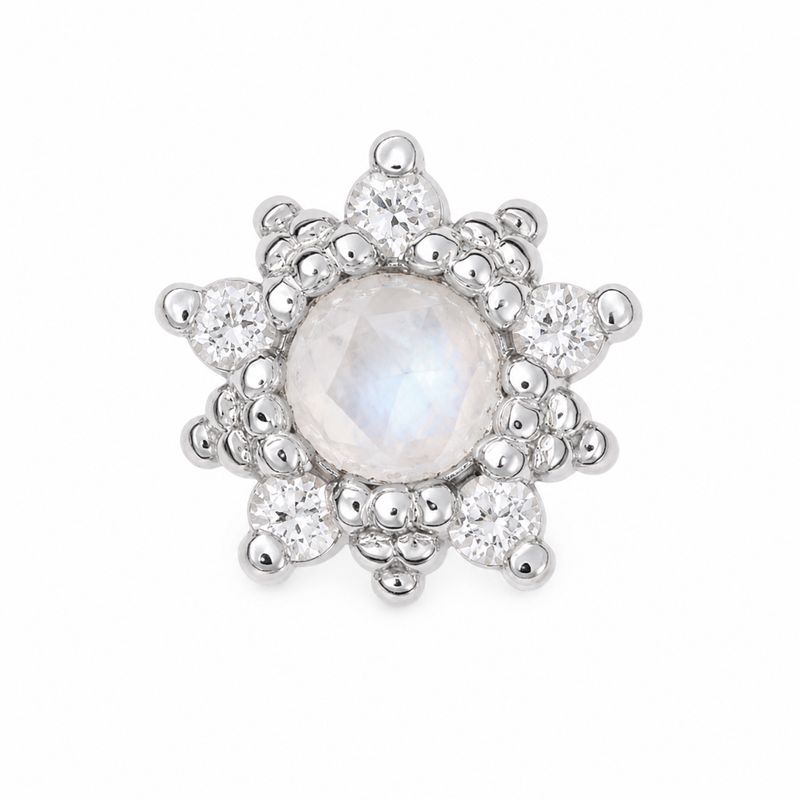 Alchemy Adornment 14K Solid White Gold Wren - Rosecut Moonstone & White CZ