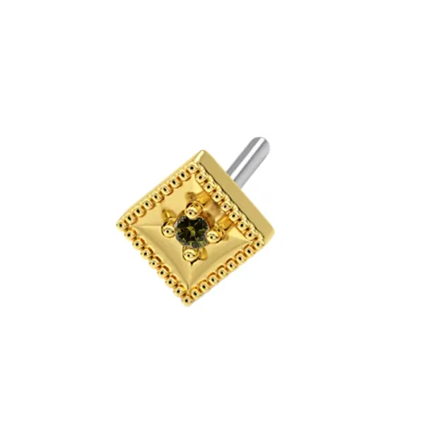 Leroi 14K solid Yellow Gold Threadless End Diamond Millgrain - Olive CZ