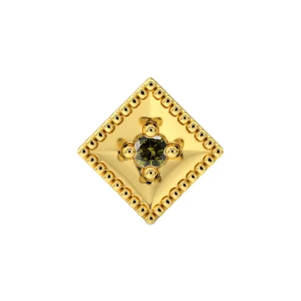 Leroi 14K solid Yellow Gold Threadless End Diamond Millgrain - Olive CZ
