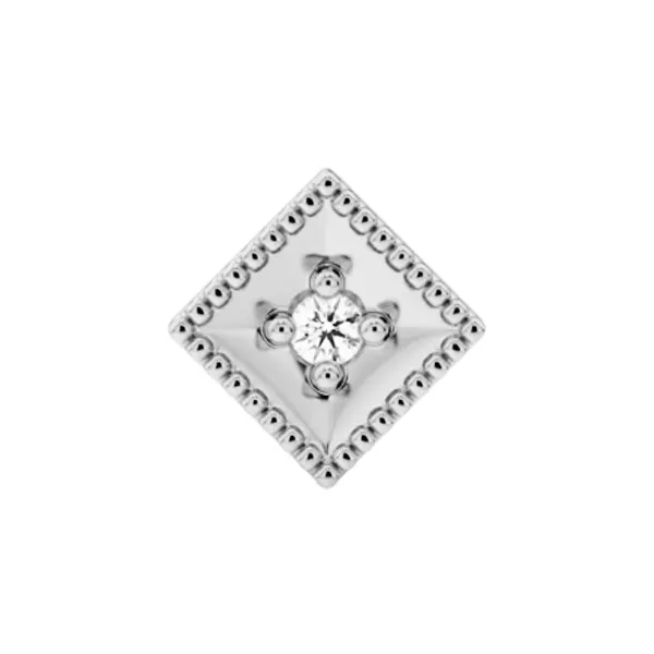 Leroi 14K solid White Gold Threadless End Millgrain Square - White CZ