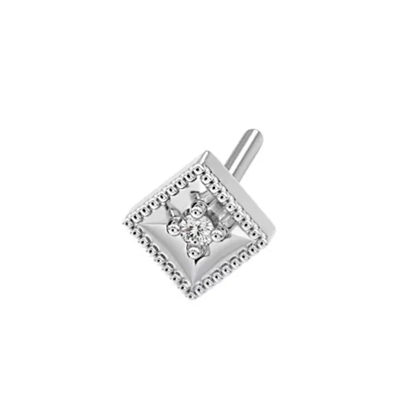 Leroi 14K solid White Gold Threadless End Millgrain Square - White CZ