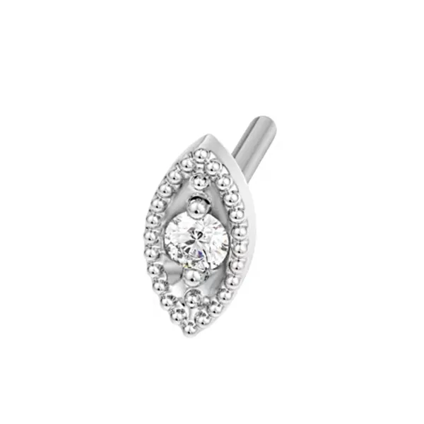 Leroi 14K solid White Gold Threadless End Millgrain Marquise - White CZ