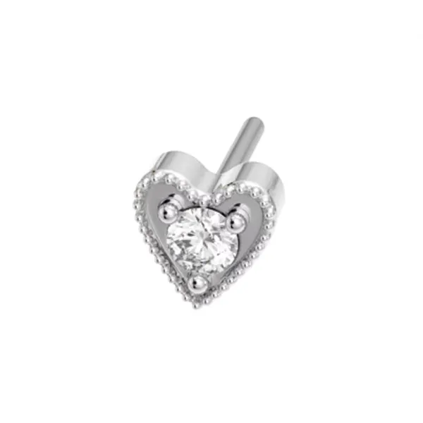 Leroi 14K solid White Gold Threadless End Millgrain Heart - White CZ